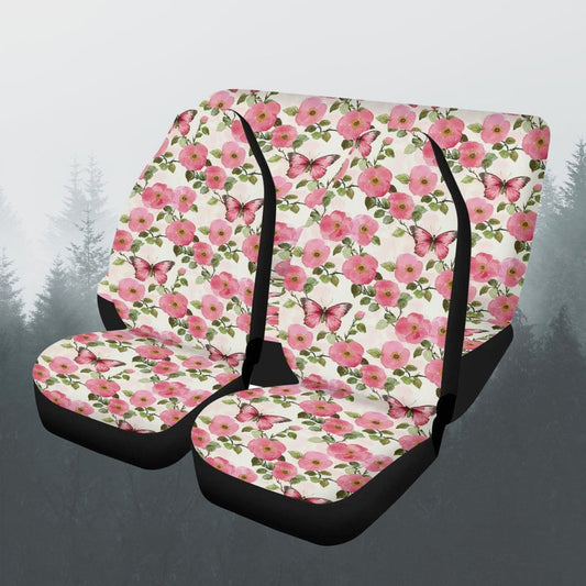 Rose Butterfly Car Seat Cover Full Set, Cottagecore Floral Front And Back Seat Covers For Woman, Steering Wheel Cover, Car Decor Gift