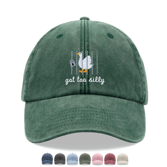 Goose Got Too Silly Baseball Cap Vintage Washed Unisex Dad Hat Adjustable Faded Sports Sun Summer Holiday Bird Watcher Farmer Funny Joke
