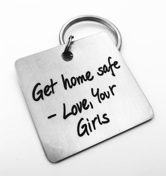 Handwritten Keychain - Your Design - Handwriting & Font Options - Personalized Text, Square Stainless Steel, Engraved Meaningful gifts