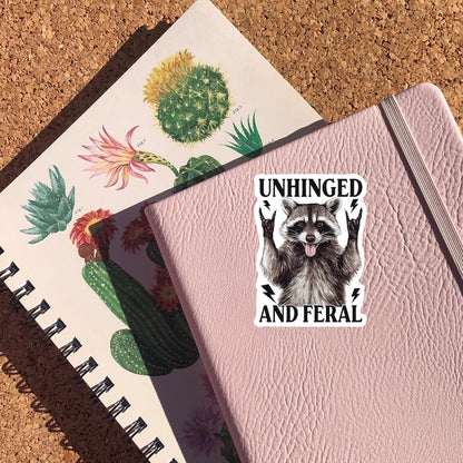 Unhinged And Feral Sticker, Funny Raccoon Sticker, Rock’n Feral Possum Decal, Vintage Feral Mom Sticker, Funny Sarcastic Quote Sticker