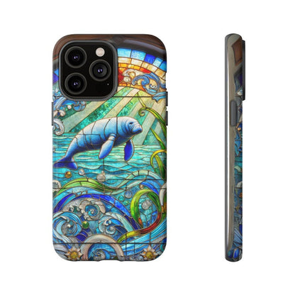 Stained Glass Manatee iPhone Cover, Ocean Lover Case, Fishing Aesthetics, Beach Lover Gift, Tough Cases for iPhone 16 Pro, boho phone case