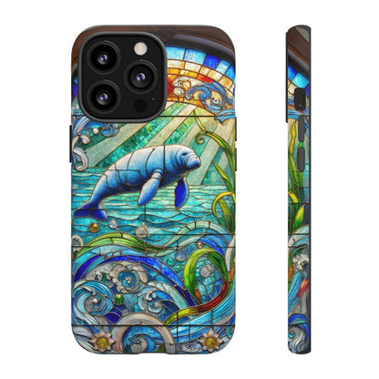 Stained Glass Manatee iPhone Cover, Ocean Lover Case, Fishing Aesthetics, Beach Lover Gift, Tough Cases for iPhone 16 Pro, boho phone case