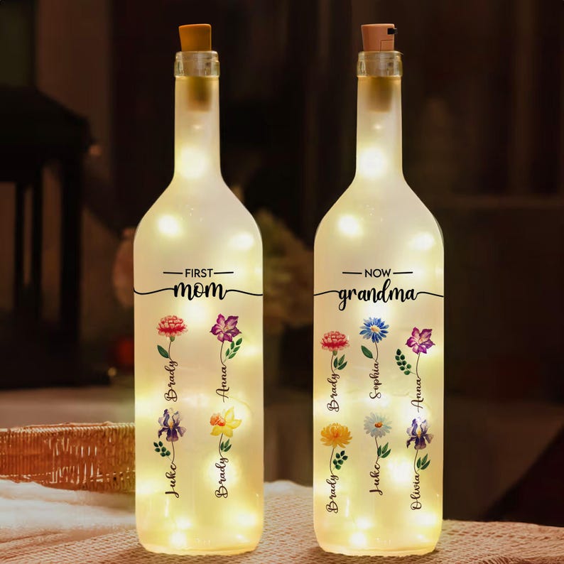 Personalized First Mom Now Grandma Bottle Lamp, Mothers Day Gifts, Birthday Gifts For Mom, Gifts For Grandma Birthday, Mom, Nana Gifts