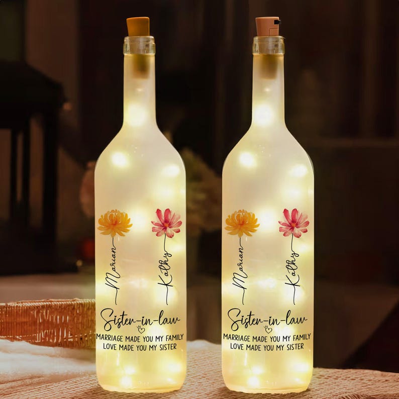 Personalized Sister In Law Bottle Lamp, Sister In Law Birthday Gifts, Sister Gifts, Gifts For Sister In Laws, Wedding Gifts For Bride
