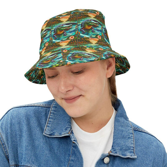 Alligator Bucket Hat, Stain Glass Design Vacation Hat, Fun Summer Hat for Alligator Lovers, Vivid Colors, Animal Lover Gift, alligator hat