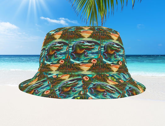 Alligator Bucket Hat, Stain Glass Design Vacation Hat, Fun Summer Hat for Alligator Lovers, Vivid Colors, Animal Lover Gift, alligator hat