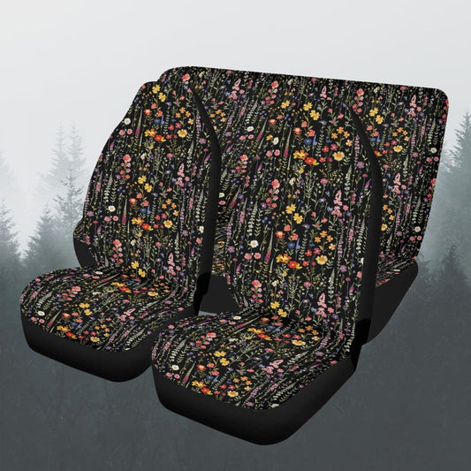 Wildflowers Garden Car Seat Covers Full Set, Cottagecore Floral Front And Back Seat Covers For Vehicle, Steering Wheel Cover, Car Decor Gift