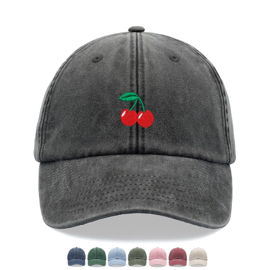 Cherries Baseball Cap Vintage Washed Unisex Dad Hat Low Profile Adjustable Faded Sports Sun Hiking Summer Holiday Skiing Fruit Cherry Love