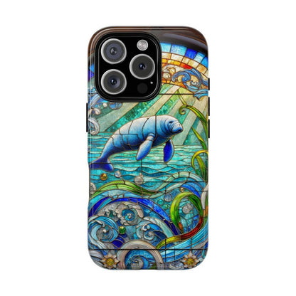 Stained Glass Manatee iPhone Cover, Ocean Lover Case, Fishing Aesthetics, Beach Lover Gift, Tough Cases for iPhone 16 Pro, boho phone case
