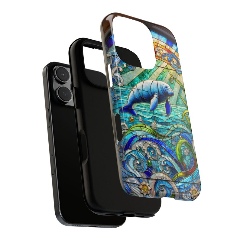 Stained Glass Manatee iPhone Cover, Ocean Lover Case, Fishing Aesthetics, Beach Lover Gift, Tough Cases for iPhone 16 Pro, boho phone case