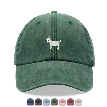 Goat White Baseball Cap Vintage Washed Unisex Dad Hat Adjustable Faded Sports Sun Summer Holiday Farm Farmer Funny Greatest Of All Time