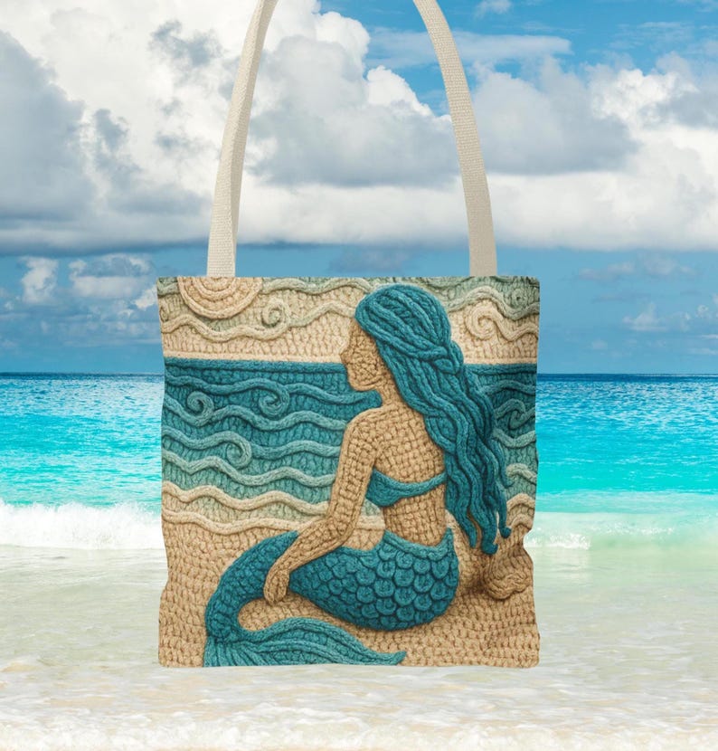 Boho Mermaid Beach Tote Bag, Ocean Lover Gift, Summer Bag, Beach Day Out, Mermaid Core, Mothers Day gift, Beachy Gift for Mom, vacation bag