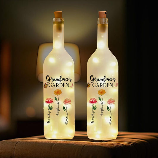 Personalized Grandma's Garden Bottle Light, Mothers Day Gifts, Grandma Birthday Gifts, Gifts For Grandma, Custom Birth Month Flowers Lamp