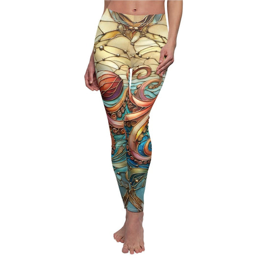 Women's Leggings, Stained Glass Octopus Design, Yoga/Running/Fishing Aesthetics, Beach Walking, Gift for Her, Biking leggings, beach legging