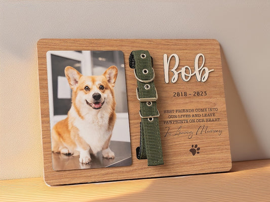 Memorial Pet Collar personalized, pet memorial gift, dog portrait from photo, Dog Bereavement Gift, cat loss gifts, wooden dog collar holder