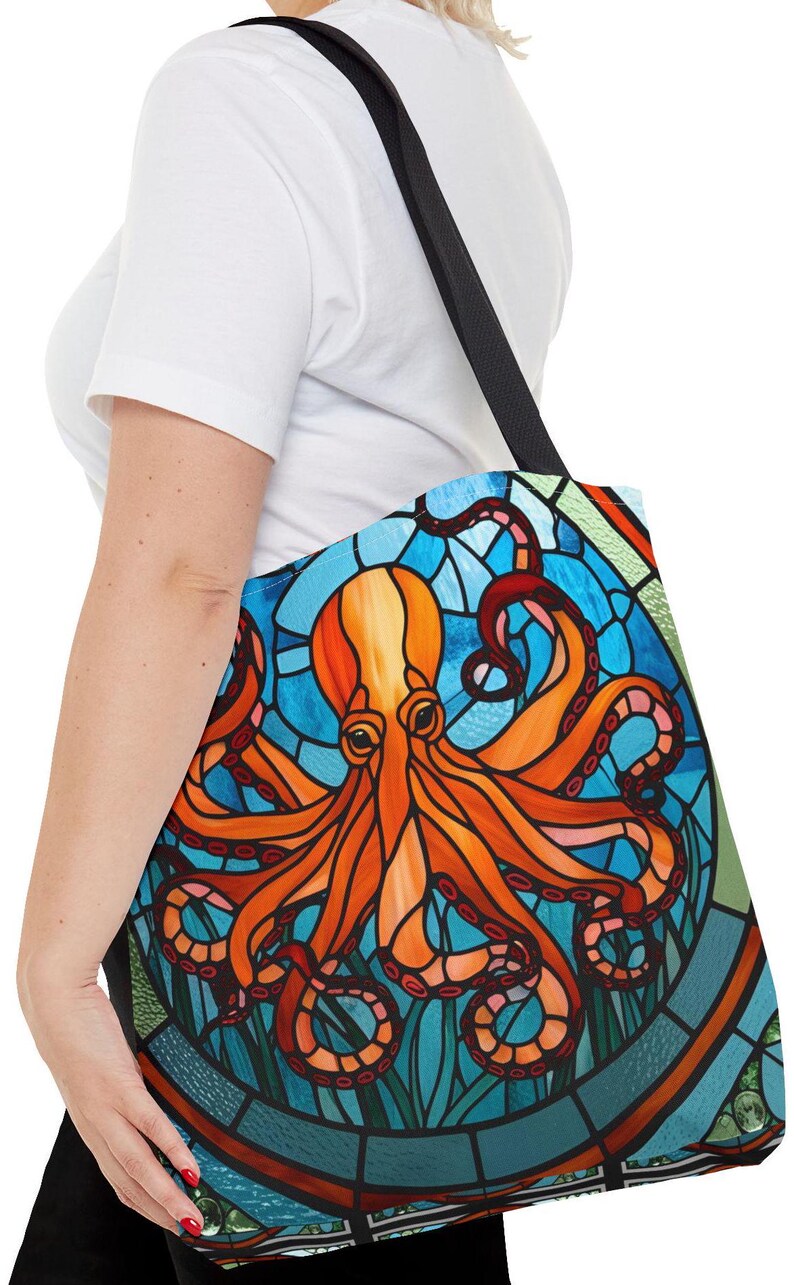 Octopus Bag, Marine Lover Gift, Beach Lover Bag, Mother's Day Gift, Ocean Tote, Stained Glass Tote, Vacation bag, Travel Bag, Octopus lovers