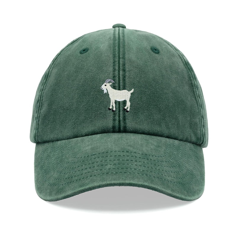 Goat White Baseball Cap Vintage Washed Unisex Dad Hat Adjustable Faded Sports Sun Summer Holiday Farm Farmer Funny Greatest Of All Time