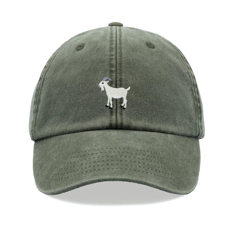 Goat White Baseball Cap Vintage Washed Unisex Dad Hat Adjustable Faded Sports Sun Summer Holiday Farm Farmer Funny Greatest Of All Time