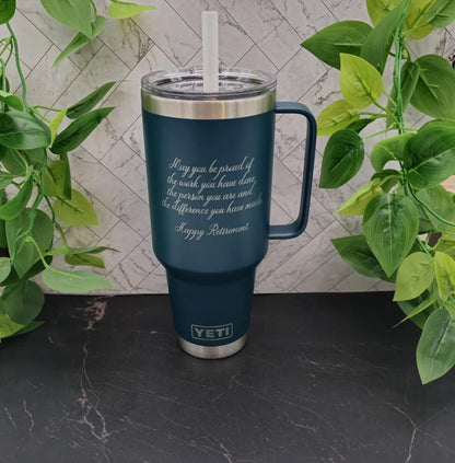 Personalized YETI 42oz Mug – Custom Laser Engraved Tumbler with Straw