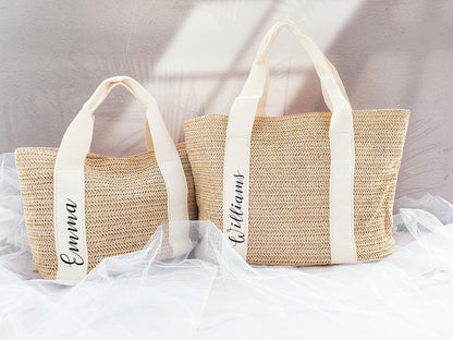 Personalized Straw Beach Bag for Bridesmaids, Custom Wedding Tote Gift
