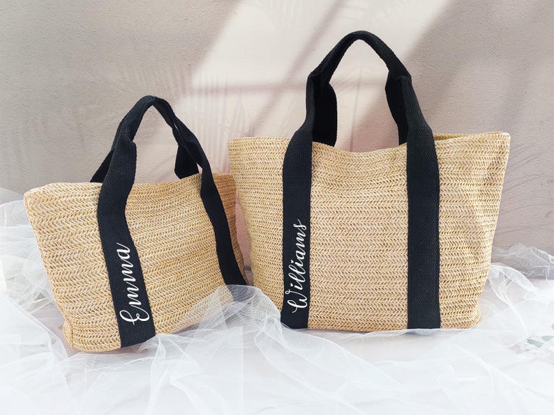 Personalized Straw Beach Bag for Bridesmaids, Custom Wedding Tote Gift