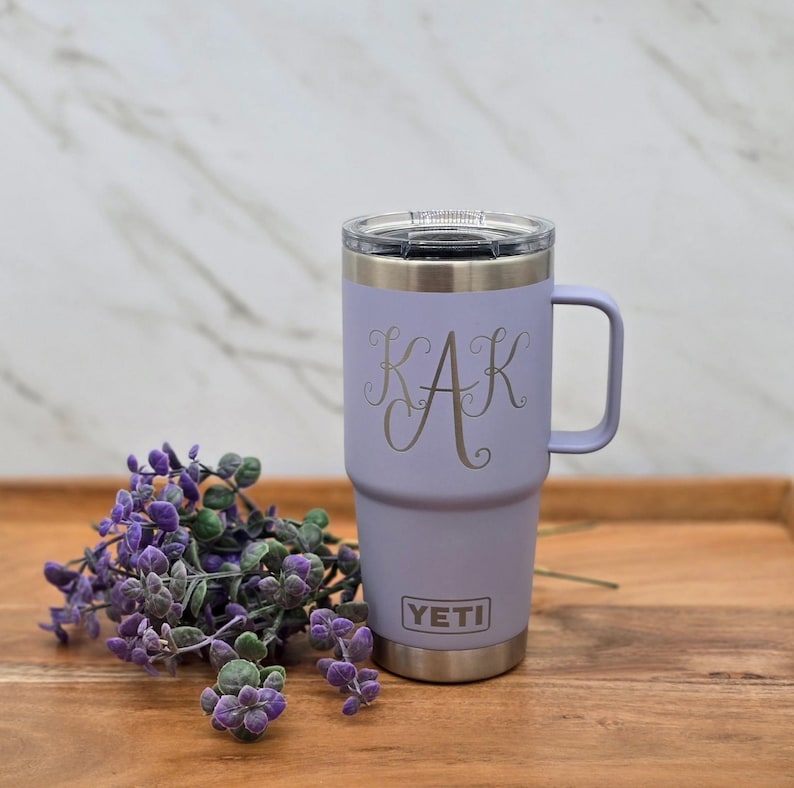 Personalized YETI 20 oz Travel Mug with Handle – Laser Etched, Company Logo Gift