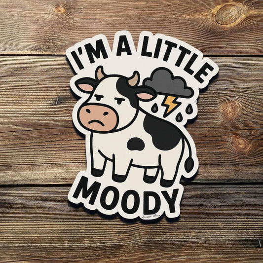 Moody Cow Vinyl Sticker: Funny Farm Animal Humor