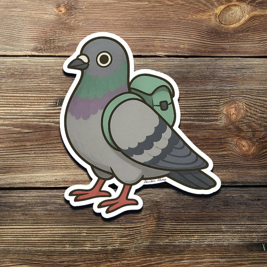 Funny Pigeon with Backpack Vinyl Sticker – Waterproof Bird Decal
