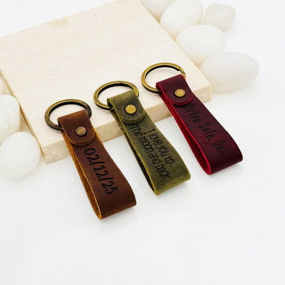 Personalized Crazy Horse Leather Keychain • Laser Engraved