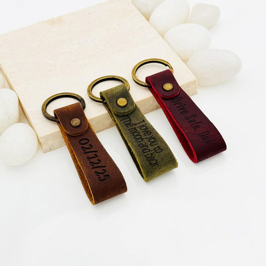 Personalized Crazy Horse Leather Keychain • Laser Engraved