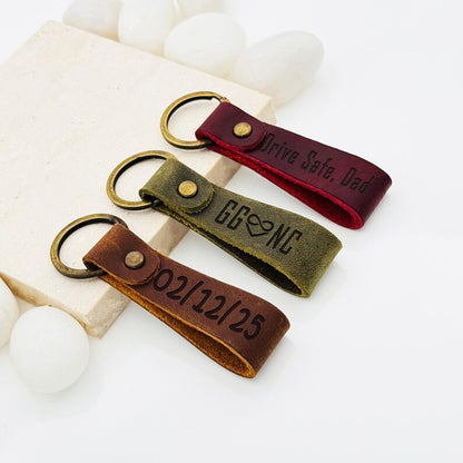 Personalized Crazy Horse Leather Keychain • Laser Engraved