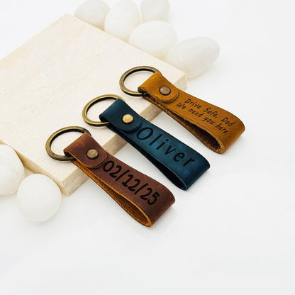 Personalized Crazy Horse Leather Keychain • Laser Engraved