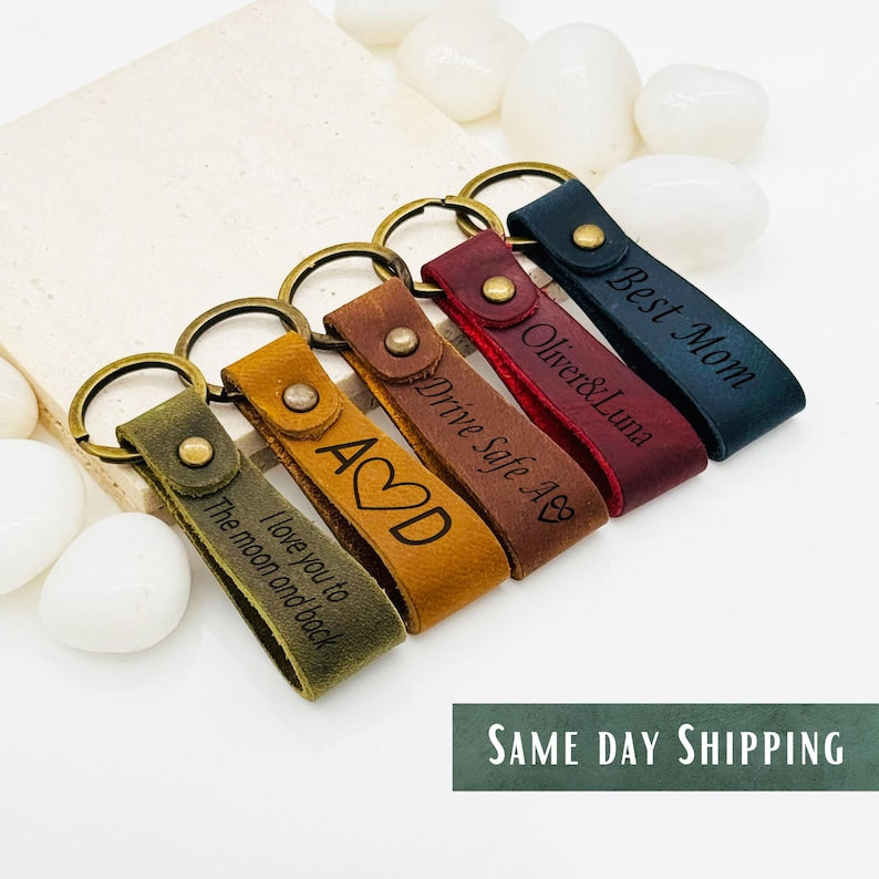 Personalized Crazy Horse Leather Keychain • Laser Engraved