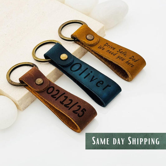 Handmade Crazy Horse Leather Keychain • Laser-Engraved Personalized Gift