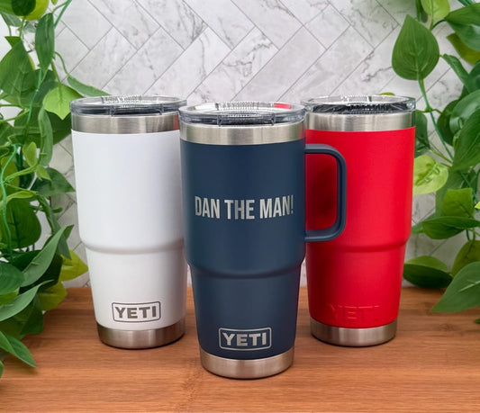 Personalized YETI 20 oz Travel Mug with Handle – Laser Etched, Company Logo Gift
