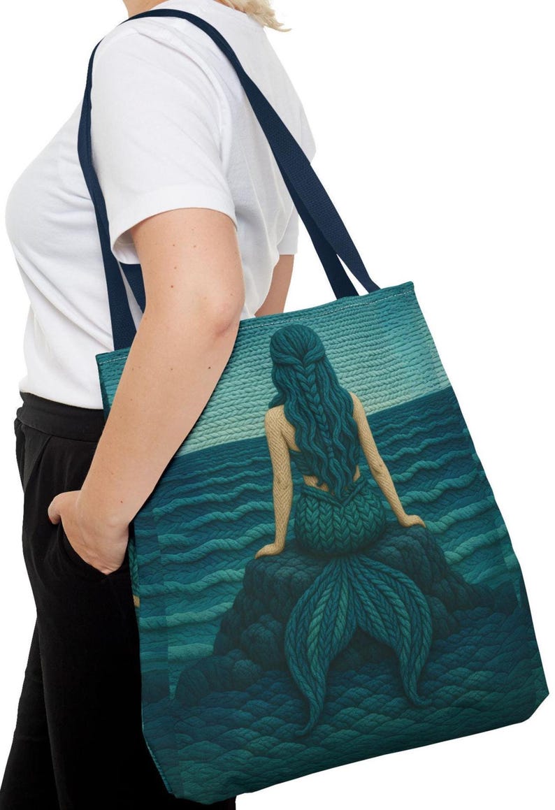 Mermaid Tote Bag Coastal Beach Bag Ocean Inspired Tote, Nautical Shopping Bag Gift for Her, Large Small Everyday Bag, Ocean Lover Gift