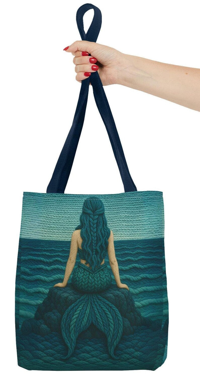 Mermaid Tote Bag Coastal Beach Bag Ocean Inspired Tote, Nautical Shopping Bag Gift for Her, Large Small Everyday Bag, Ocean Lover Gift