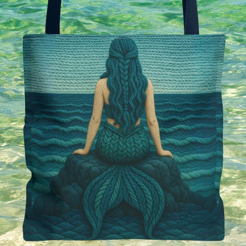 Mermaid Tote Bag Coastal Beach Bag Ocean Inspired Tote, Nautical Shopping Bag Gift for Her, Large Small Everyday Bag, Ocean Lover Gift