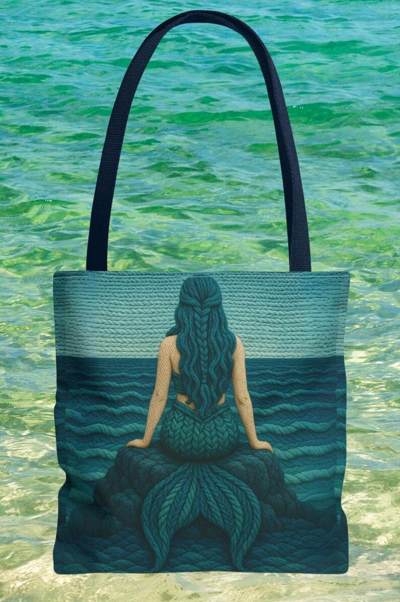 Mermaid Tote Bag Coastal Beach Bag Ocean Inspired Tote, Nautical Shopping Bag Gift for Her, Large Small Everyday Bag, Ocean Lover Gift