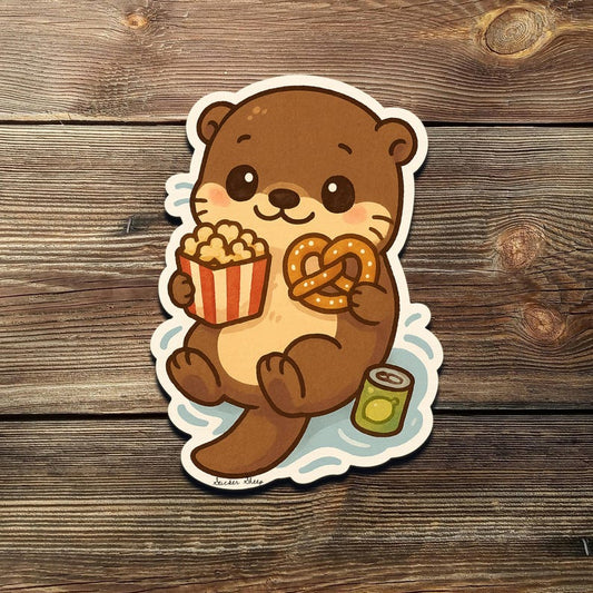 Kawaii Otter Snack Sticker: Funny Animal Vinyl Decal