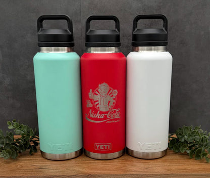 Custom Name Yeti 46oz Water Bottle, Personalized Chug Cap Rambler, Engraved Extra Large Sports Flask, Outdoorsman Gift, Veteran Owned Shop