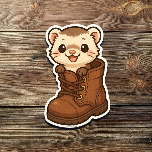Kawaii Ferret in Boot Sticker: Funny Animal Decal