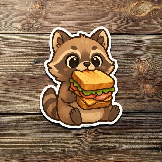 Funny Raccoon Sandwich Sticker – Kawaii Animal Vinyl Decal