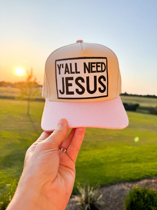 Y’all Need Jesus Trucker Hat - Embroidered Christian Canvas Hat