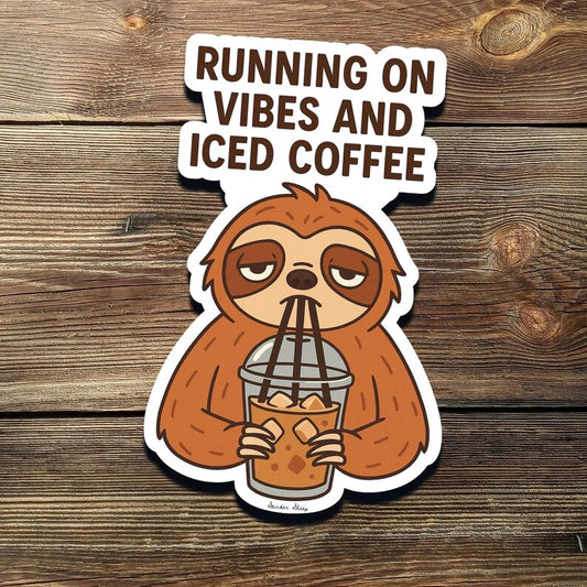Iced Coffee Sloth Sticker: Funny Vinyl Decal for Laptop, Journal