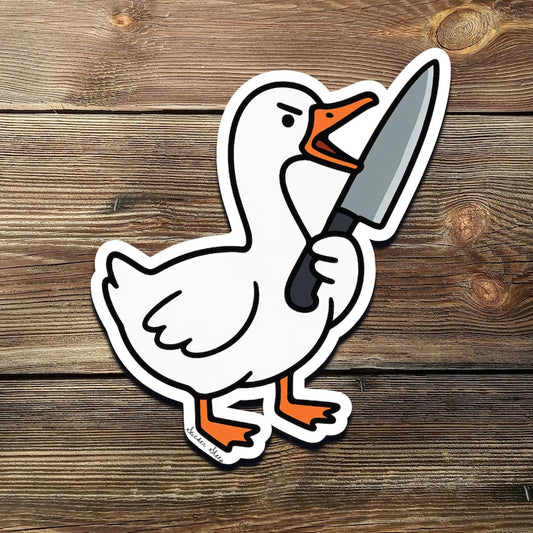Angry Goose with Knife Vinyl Sticker: Funny Meme Decal