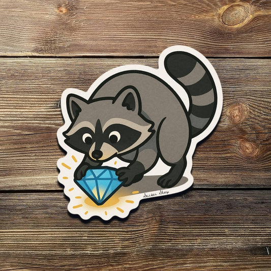 Greedy Raccoon Diamond Sticker: Funny Cartoon Vinyl Decal