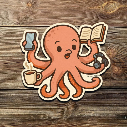 Multitasking Octopus Sticker: Funny Waterproof Vinyl Decal