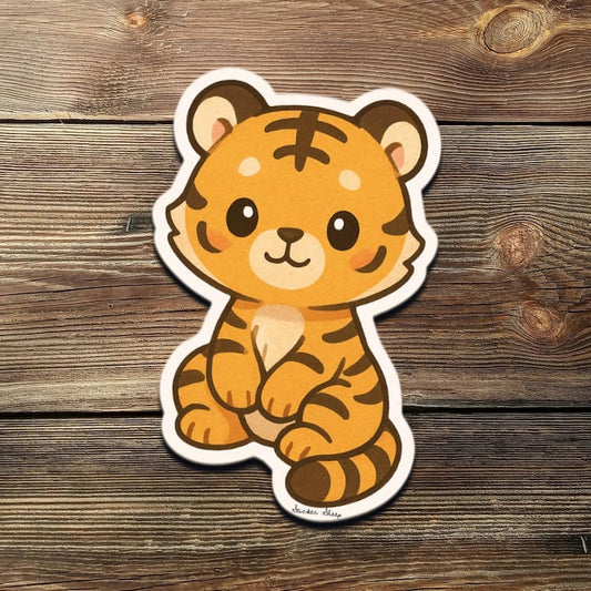 Chibi Tiger Sticker – Cute Kawaii Jungle Animal Vinyl Decal for Laptop, Water Bottle, Notebook | Tiger Lover Gift