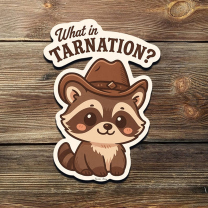 What in Tarnation? Raccoon Vinyl Sticker – Western Cowboy Animal Design